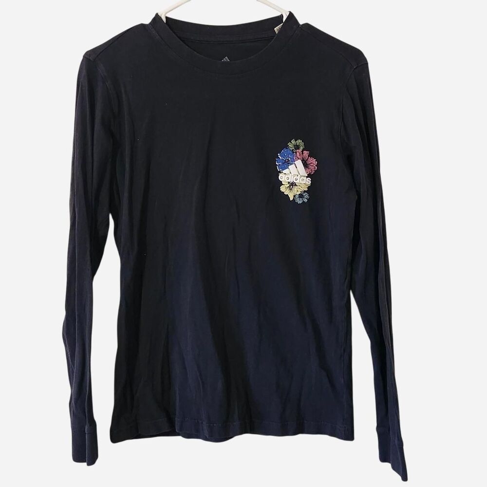 Adidas Amplifier black long sleeve tee shirt w/ floral design Size M